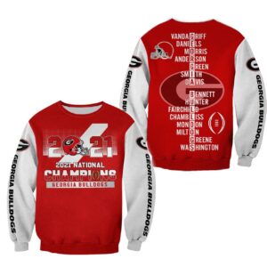 2021 National Champions Georgia Bulldogs Players Name White Red 3D Shirt