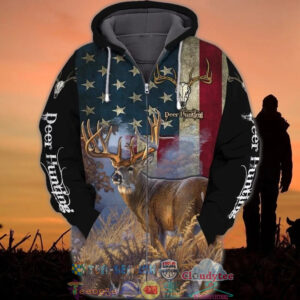 4Th Of July Independence Day American Flag Deer Hunting 3D Hoodie