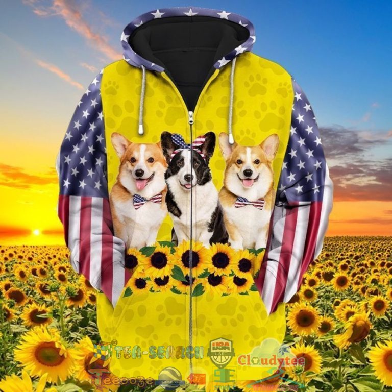 4Th-Of-July-Independence-Day-Corgi-American-Flag-Sunflower-3D-Hoodie-1