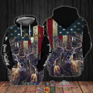 4Th Of July Independence Day Deer Hunting American Flag 3D Hoodie