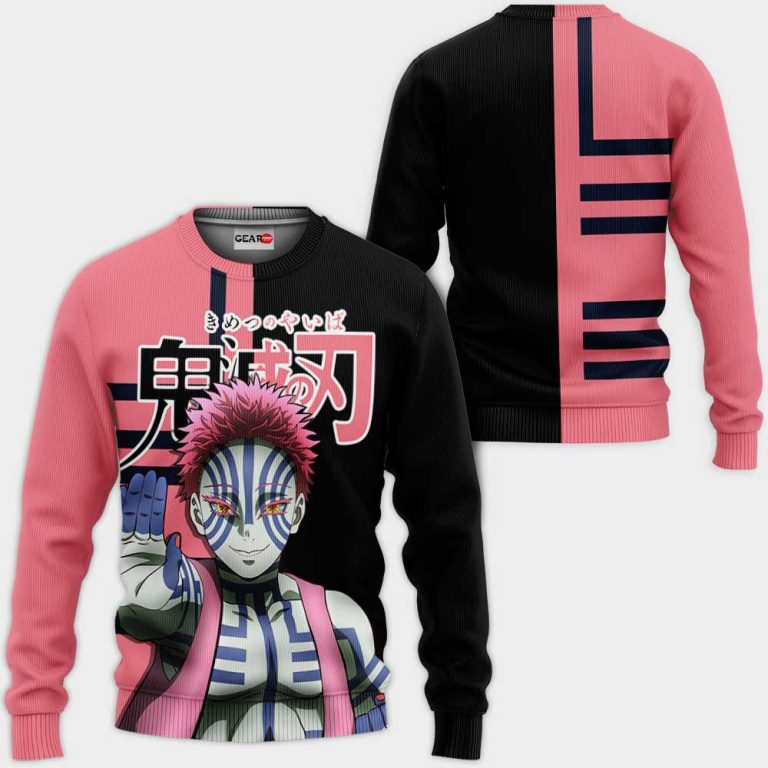 Akaza-Custom-Kimetsu-Anime-Pink-Black-3D-Hoodie-Bomber-Jacket-2
