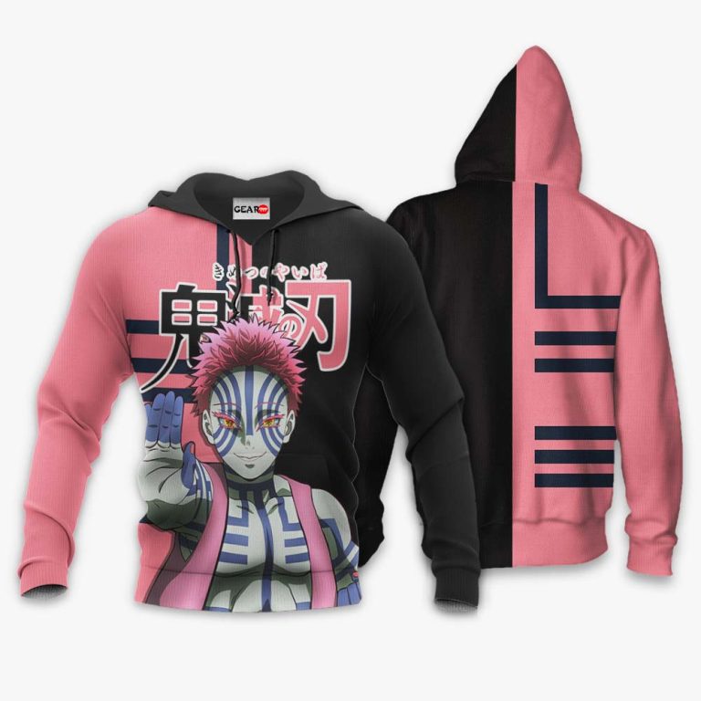Akaza-Custom-Kimetsu-Anime-Pink-Black-3D-Hoodie-Bomber-Jacket-3
