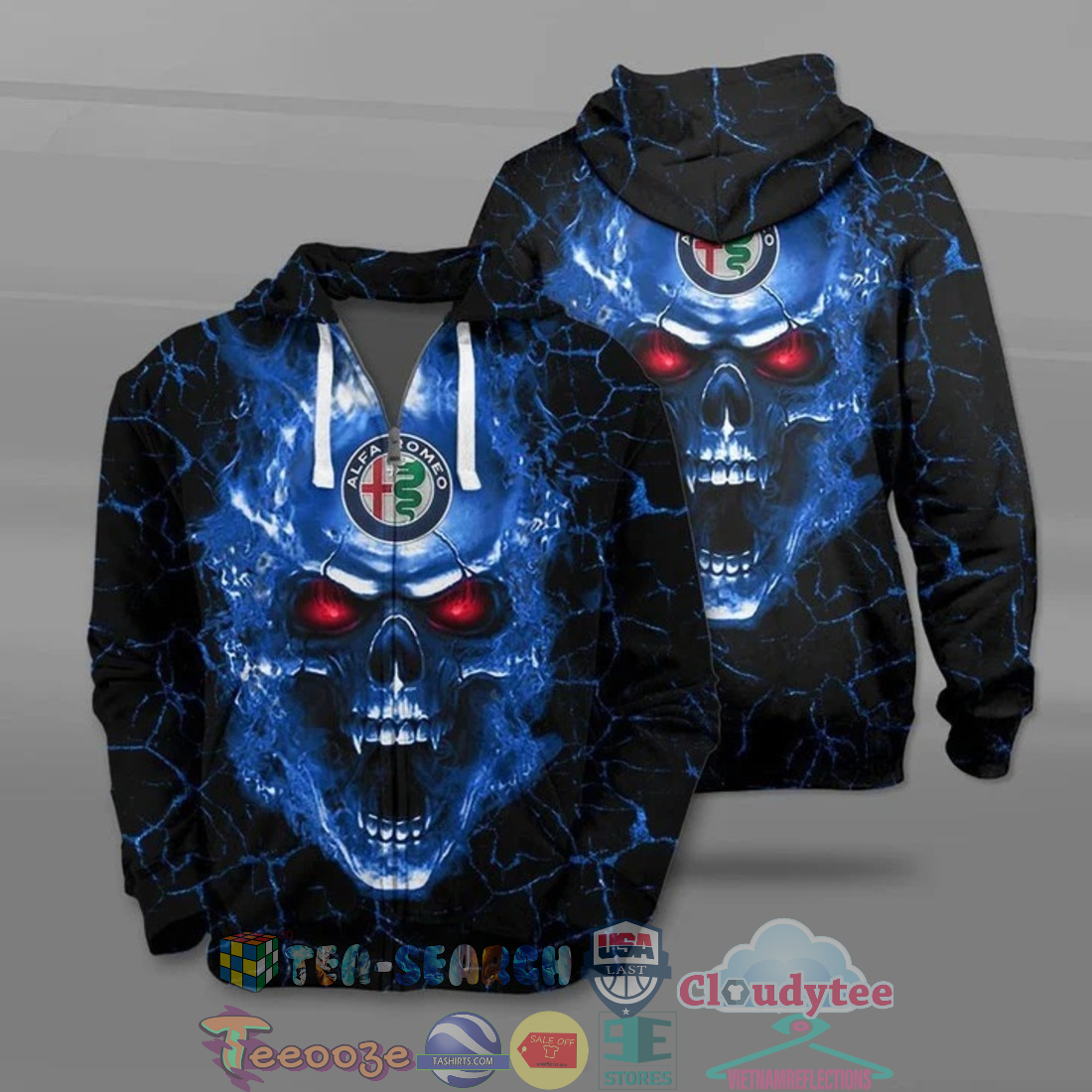 Alfa Romeo Skull Ver 1 All Over Printed T-Shirt Hoodie Alfa Romeo Skull Ver 1 All Over Printed T-Shirt Hoodie