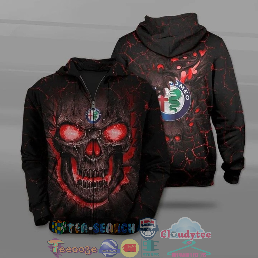 Alfa Romeo Skull Ver 2 All Over Printed T-Shirt Hoodie Alfa Romeo Skull Ver 2 All Over Printed T-Shirt Hoodie
