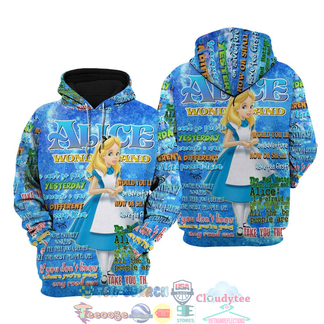 Alice Wonderland Words Pattern Disney Quotes Hoodie 3D Alice Wonderland Words Pattern Disney Quotes Hoodie 3D