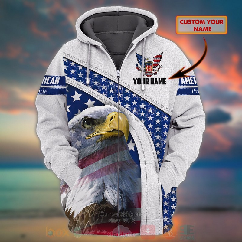 American Pride Custom Name White 3D Zip Hoodie American Pride Custom Name White 3D Zip Hoodie