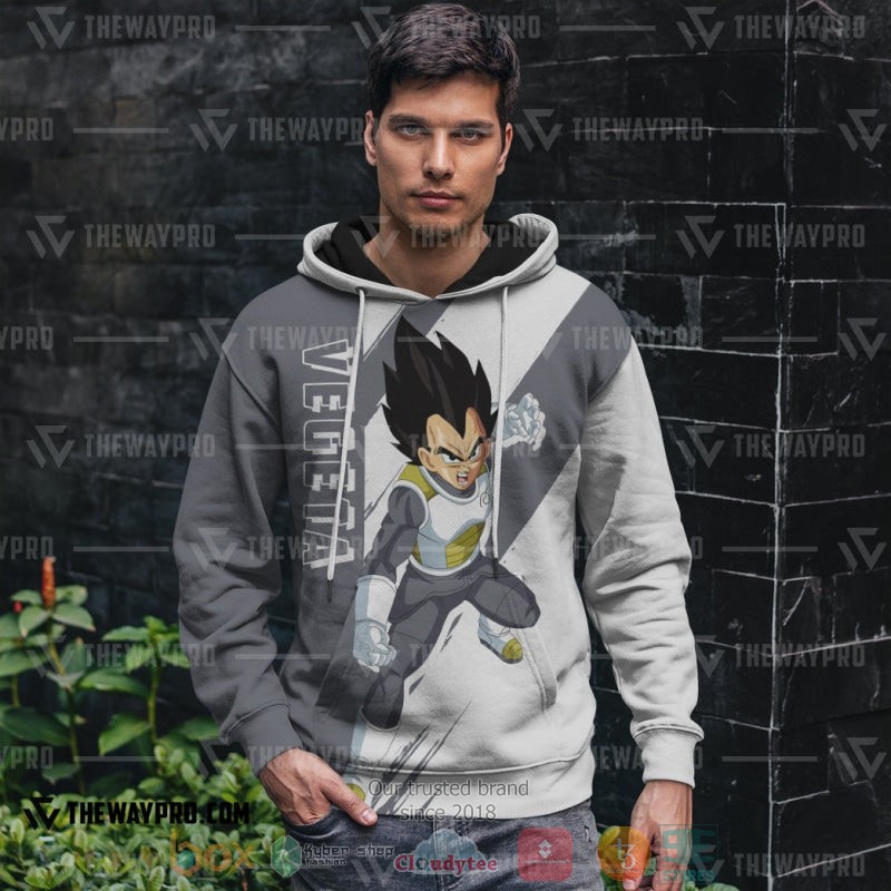 Anime Dragon Ball Vegeta Grey White 3D Hoodie Anime Dragon Ball Vegeta Grey White 3D Hoodie