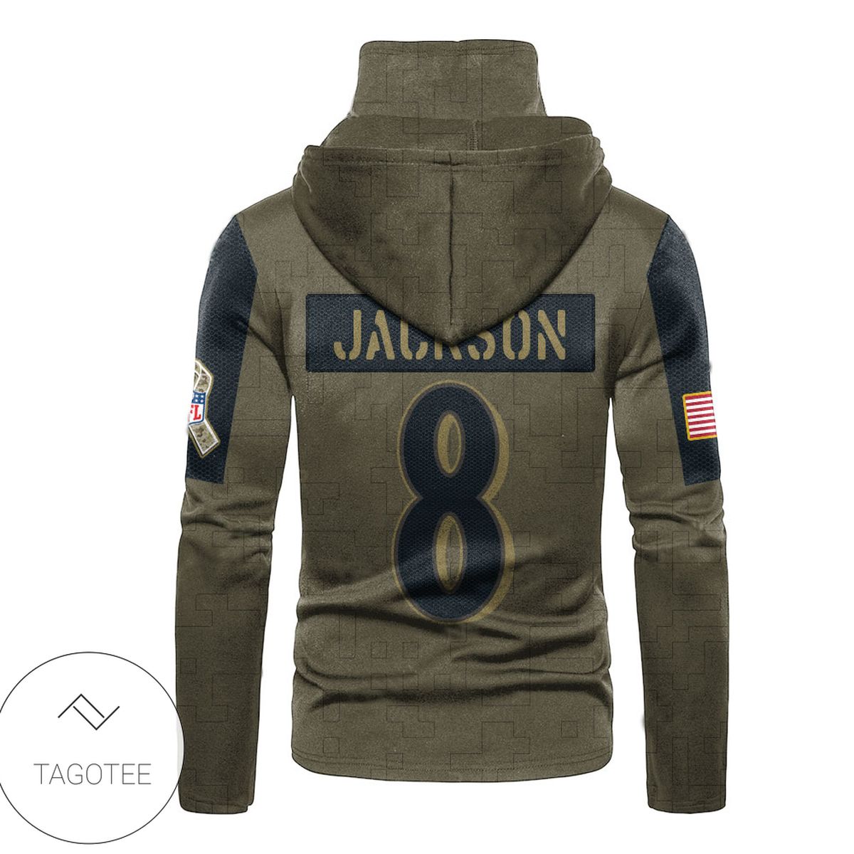 Baltimore Ravens Number 8 Jackson Team Logo Mask Hoodie Baltimore Ravens Number 8 Jackson Team Logo Mask Hoodie