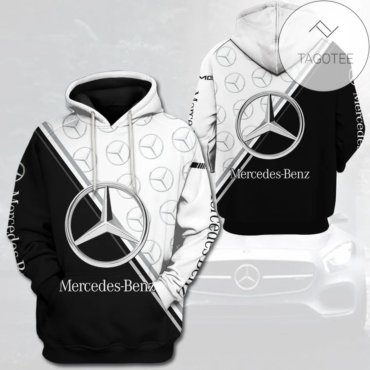Black And White Mercedes Benz Logo All Over Print Hoodie Black And White Mercedes Benz Logo All Over Print Hoodie
