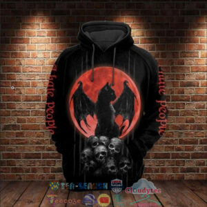 Black Cat Skull I Hate People 3D Hoodie