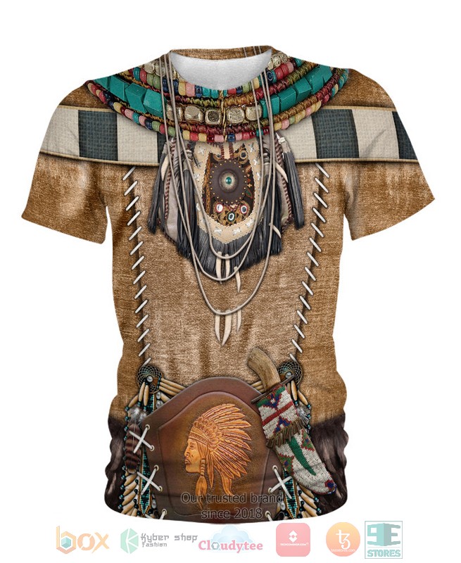 Brown Pattern Warrior Style Native American 3D Shirt Brown Pattern Warrior Style Native American 3D Shirt