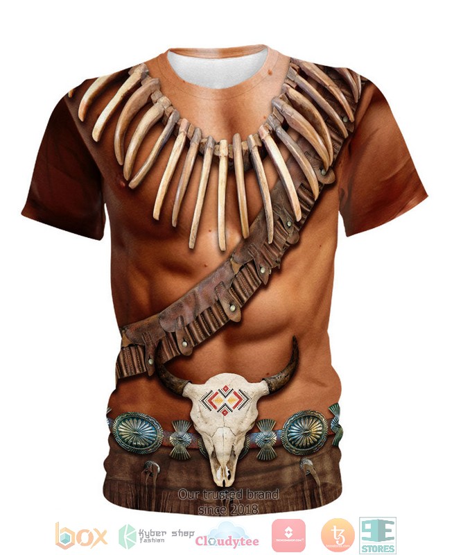 Brown Skin Pattern Native American Bison Skull 3D Shirt Brown Skin Pattern Native American Bison Skull 3D Shirt