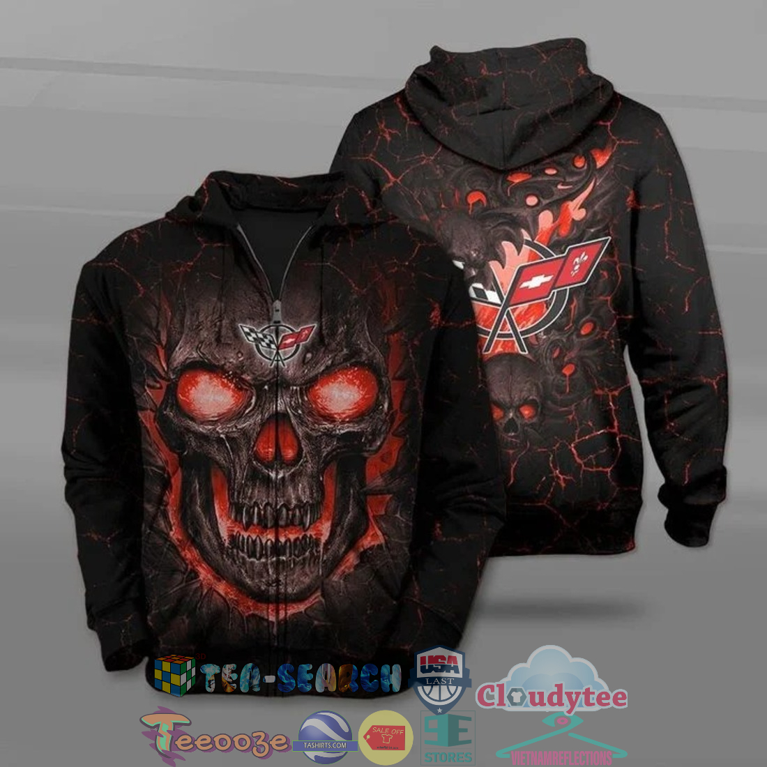 Chevrolet Corvette Skull Ver 2 All Over Printed T-Shirt Hoodie Chevrolet Corvette Skull Ver 2 All Over Printed T-Shirt Hoodie