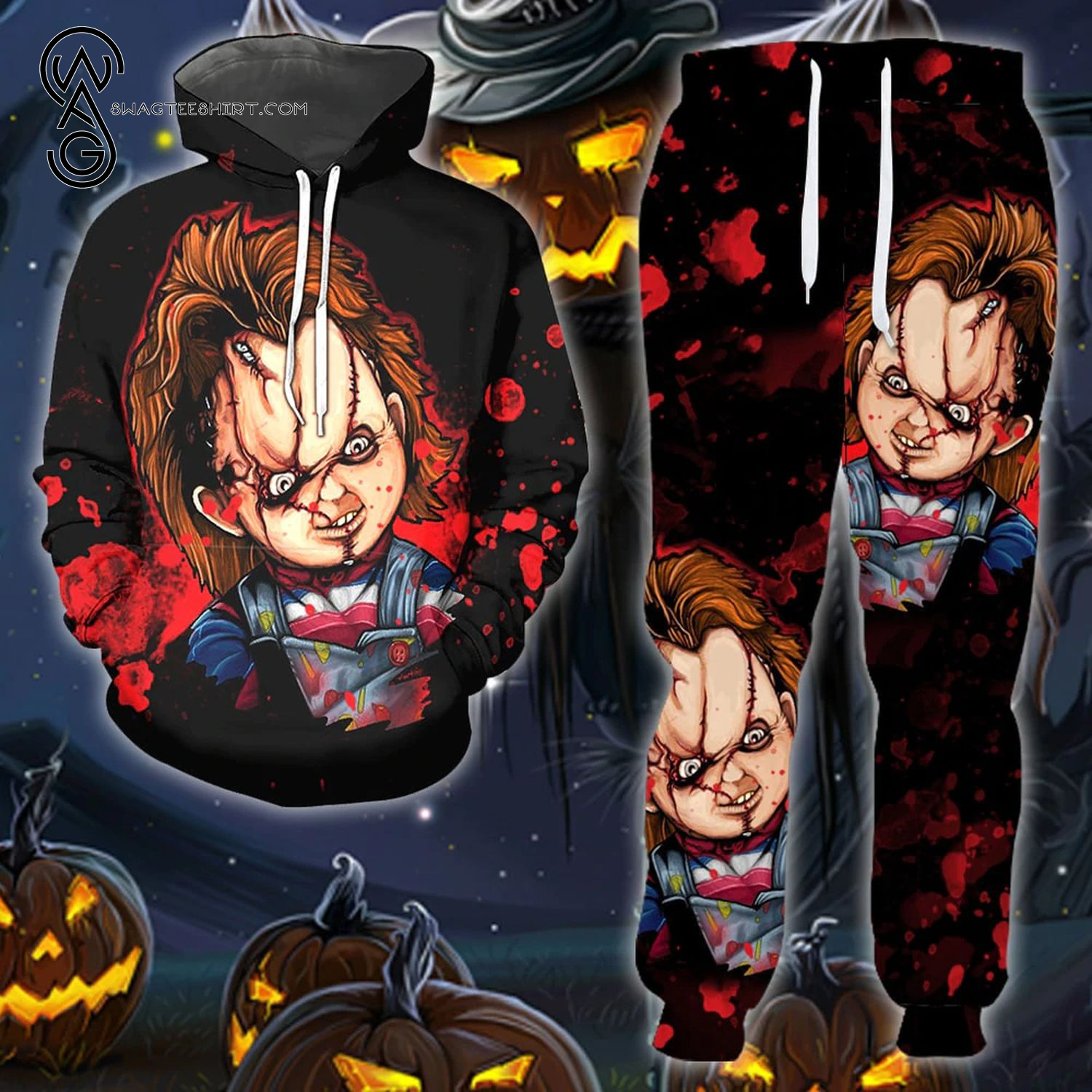 Chucky Child’S Play Full Print Combo Hoodie And Sweatpants Chucky Child’S Play Full Print Combo Hoodie And Sweatpants