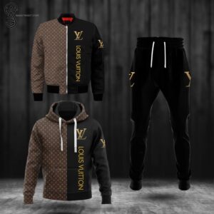 Combo Louis Vuitton Black And Brown Hoodie Bomber Jacket And Pants
