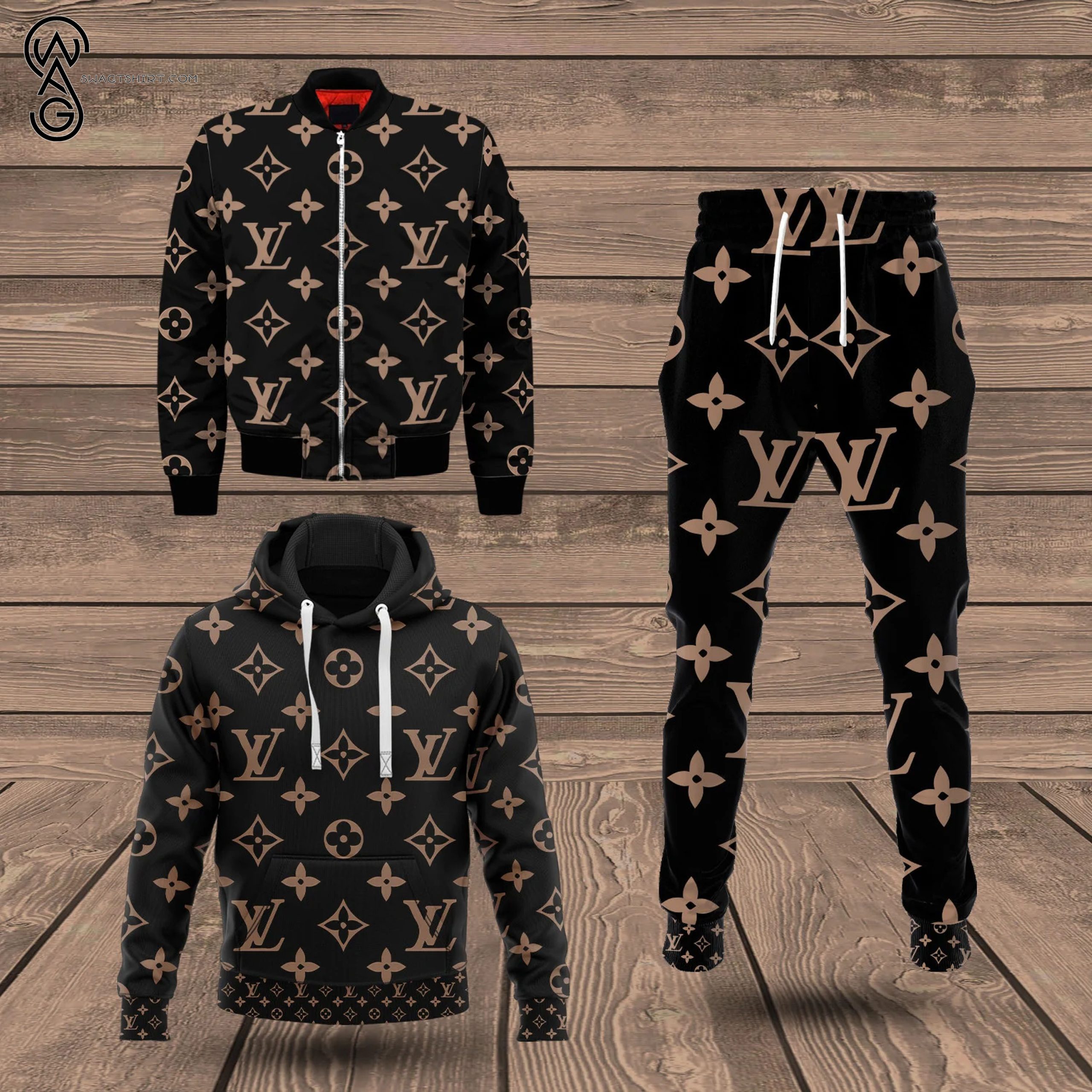 Combo Louis Vuitton Black Version Hoodie Bomber Jacket And Pants Combo Louis Vuitton Black Version Hoodie Bomber Jacket And Pants