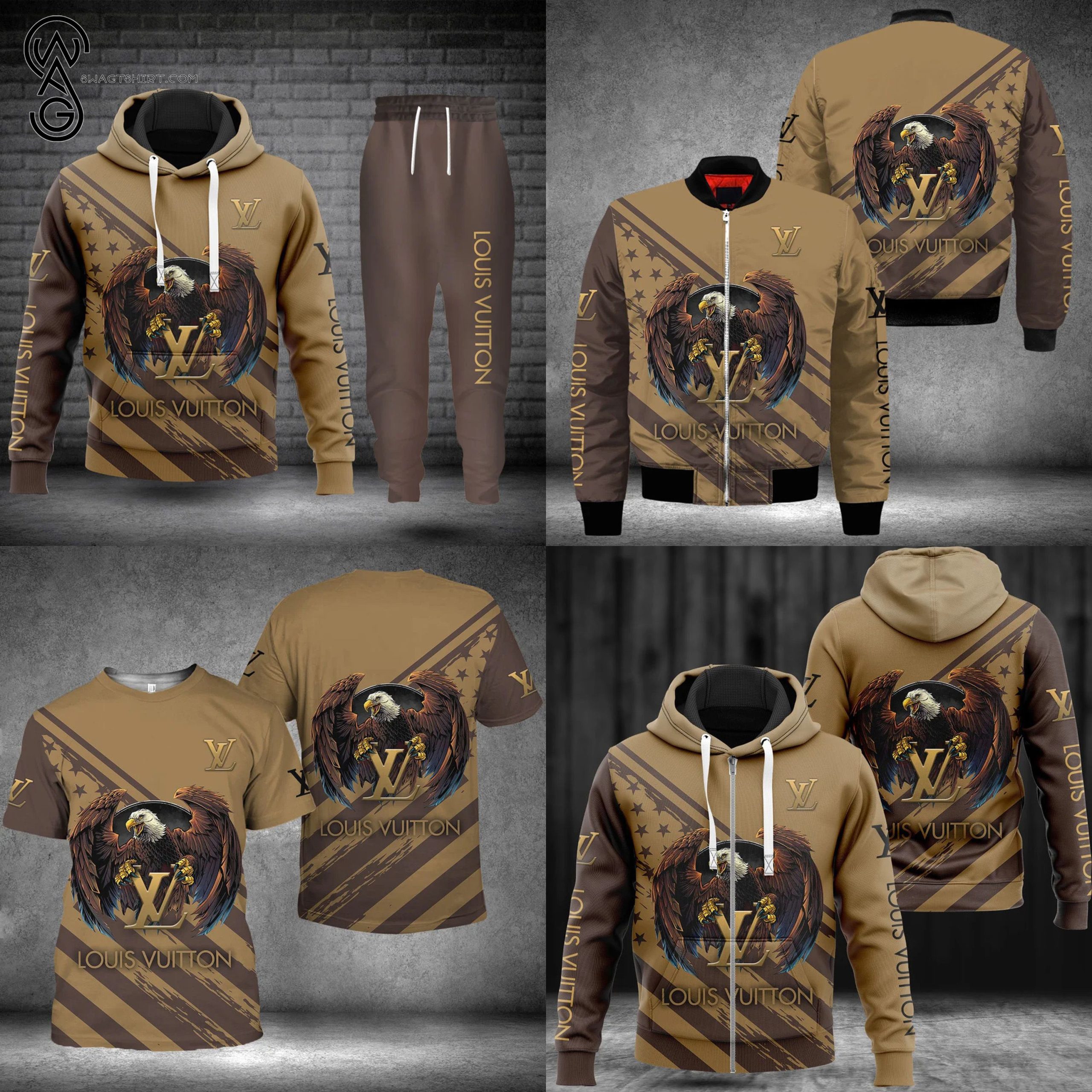 Combo Louis Vuitton Eagle Version Hoodie Bomber Jacket And Pants Combo Louis Vuitton Eagle Version Hoodie Bomber Jacket And Pants