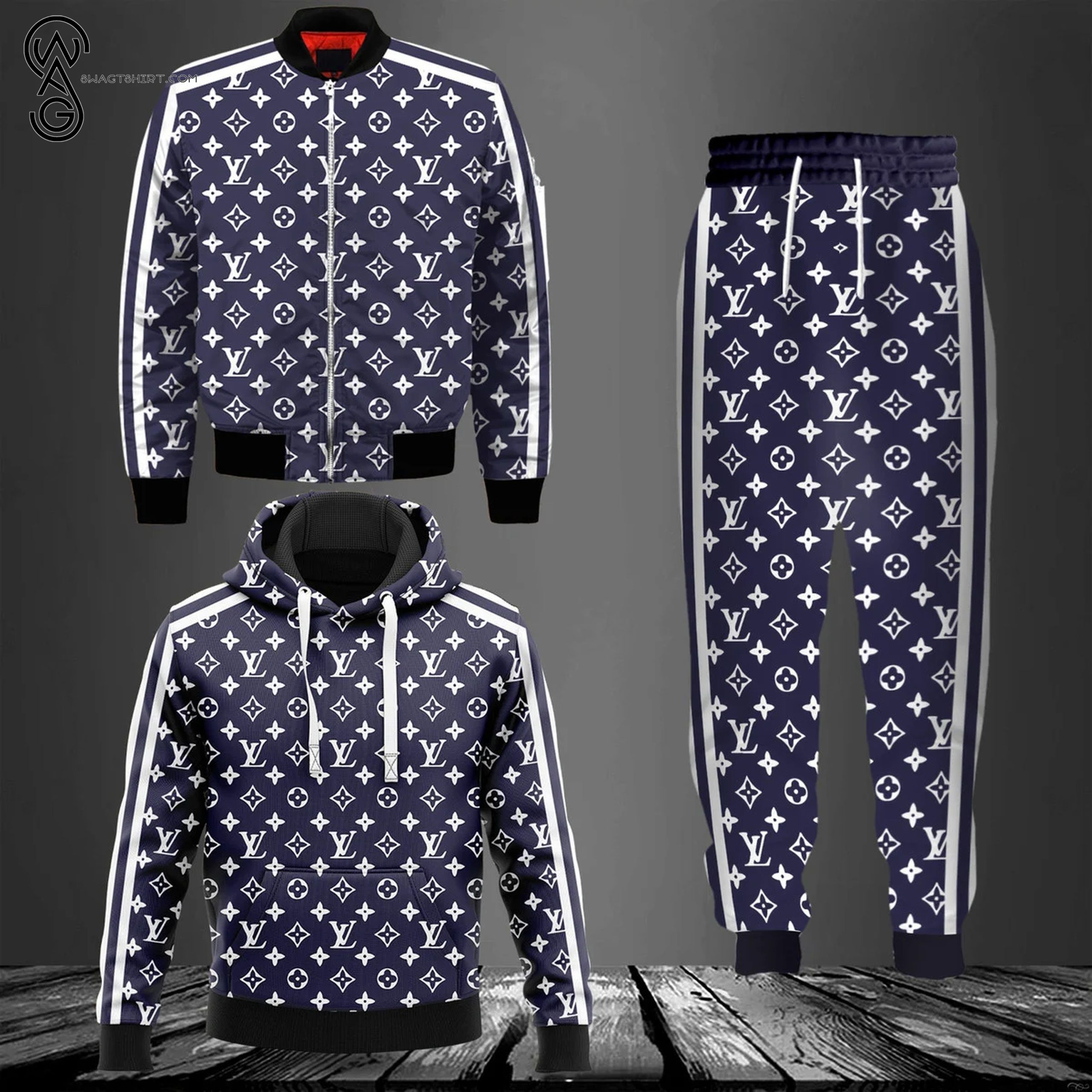 Combo Louis Vuitton Navy Symbol Hoodie Tshirt Bomber Jacket And Pants Combo Louis Vuitton Navy Symbol Hoodie Tshirt Bomber Jacket And Pants