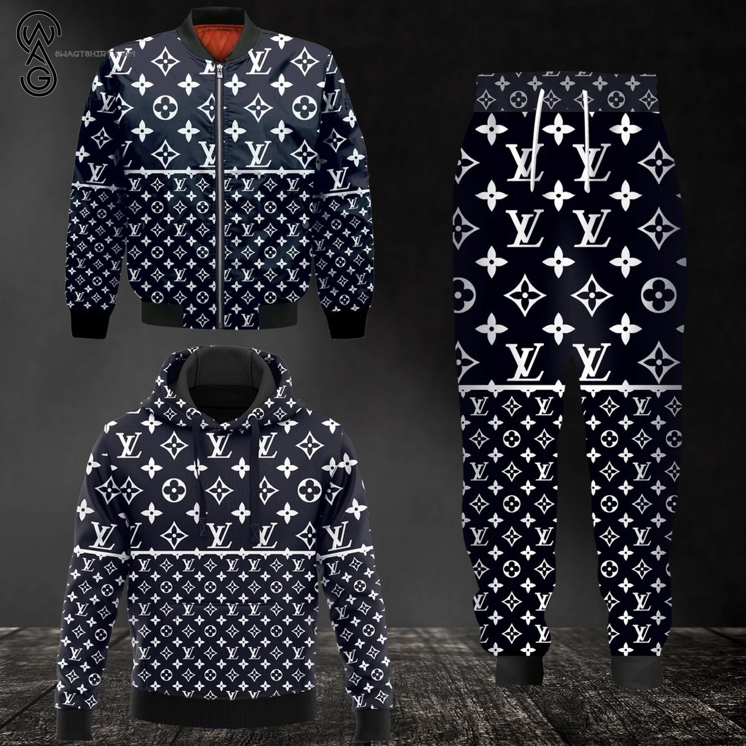 Combo Louis Vuitton Navy Version Hoodie Bomber Jacket And Pants Combo Louis Vuitton Navy Version Hoodie Bomber Jacket And Pants