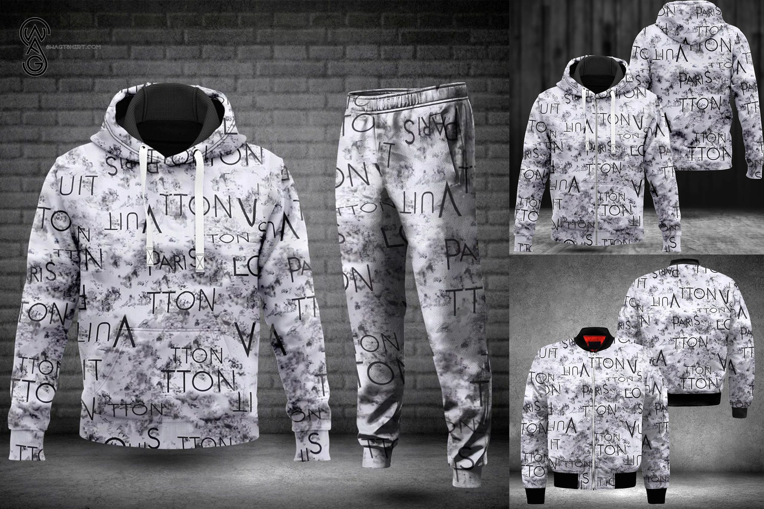 Combo Louis Vuitton Sport Gray Hoodie Bomber Jacket And Pants Combo Louis Vuitton Sport Gray Hoodie Bomber Jacket And Pants