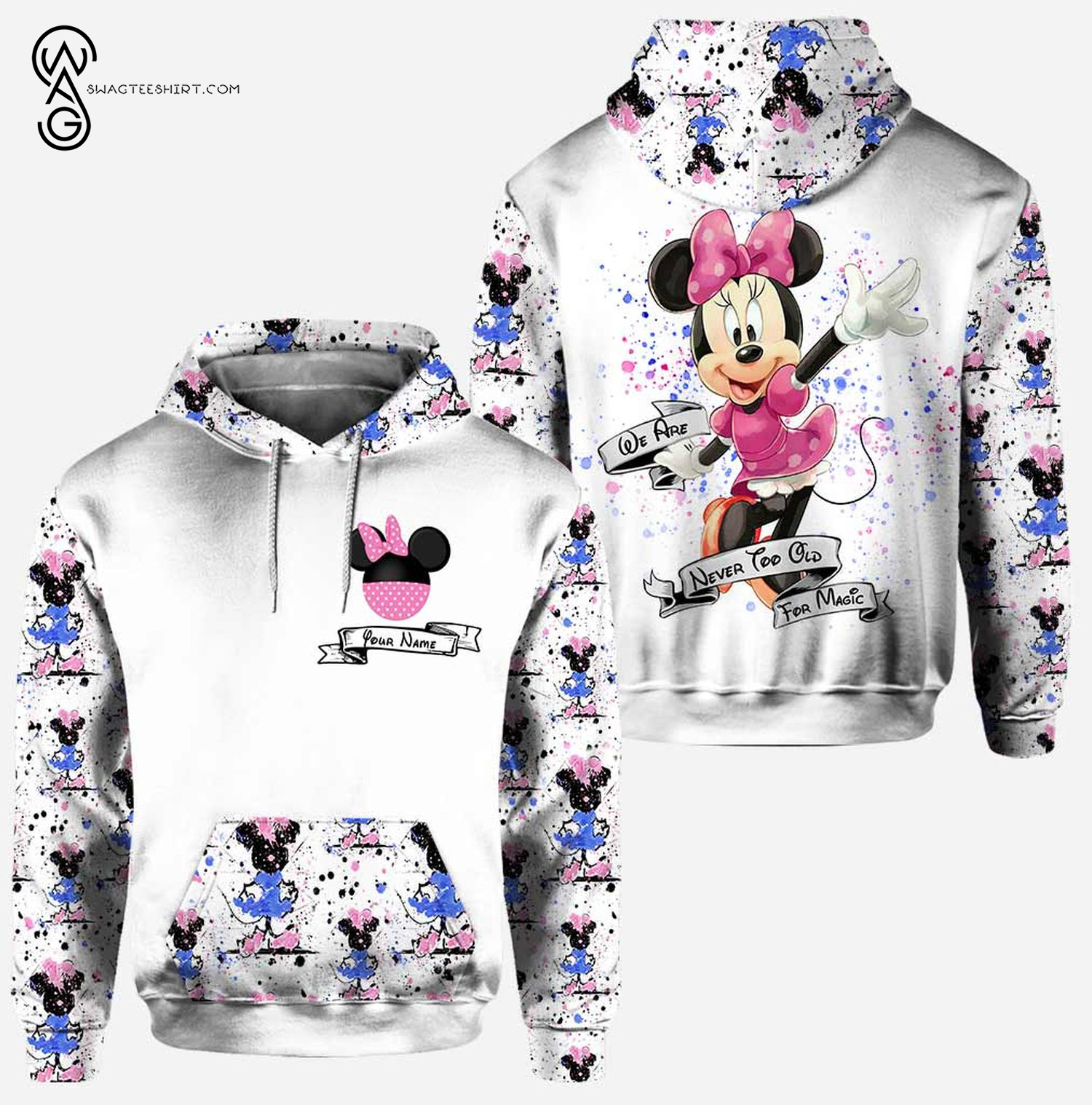 Custom Minnie Mouse Never Too Old For Magic Watercolor Hoodie And Leggings Custom Minnie Mouse Never Too Old For Magic Watercolor Hoodie And Leggings