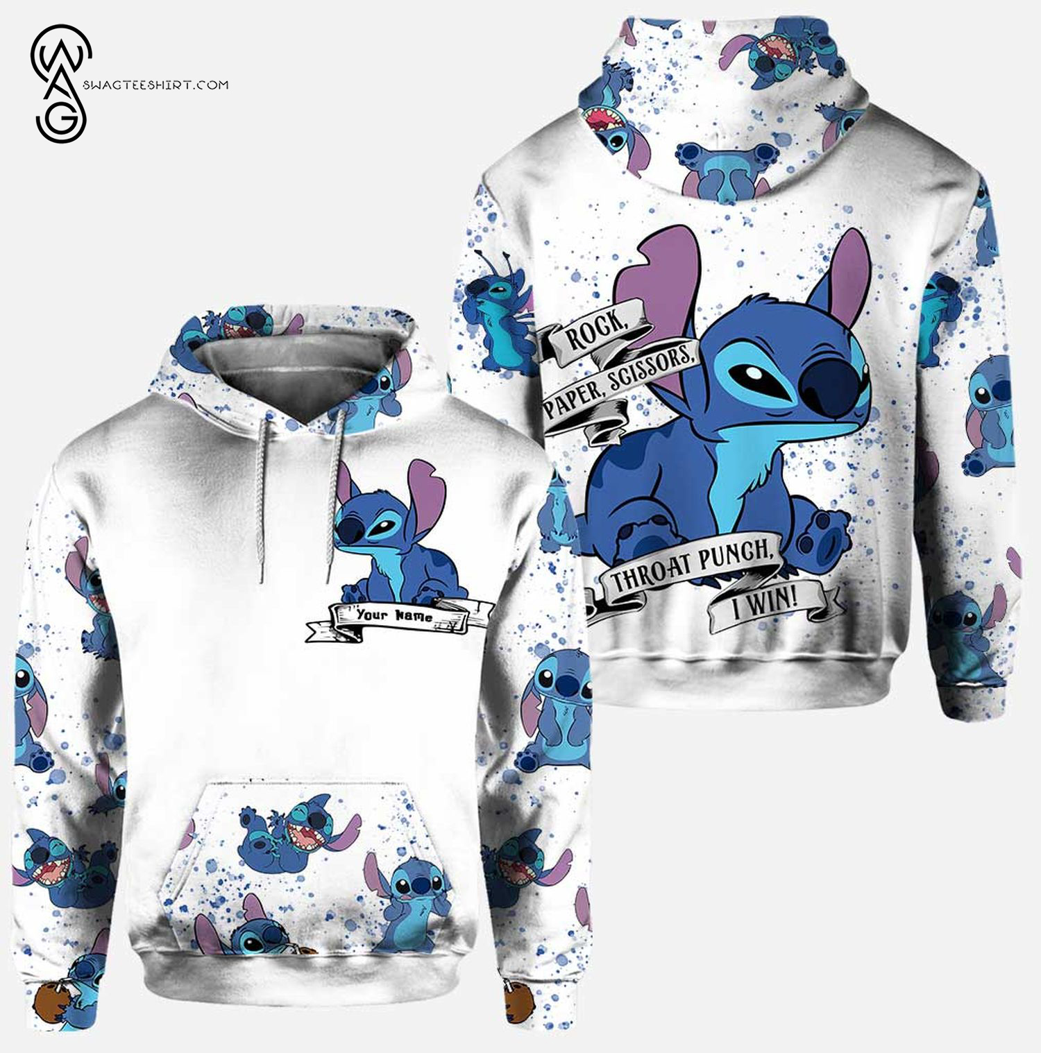 Custom Rock Paper Scissors Throat Punch I Win Stitch Full Print Hoodie And Leggings Custom Rock Paper Scissors Throat Punch I Win Stitch Full Print Hoodie And Leggings