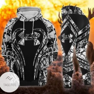 Deer Hunting Camo Black And White Hoodie And Leggings