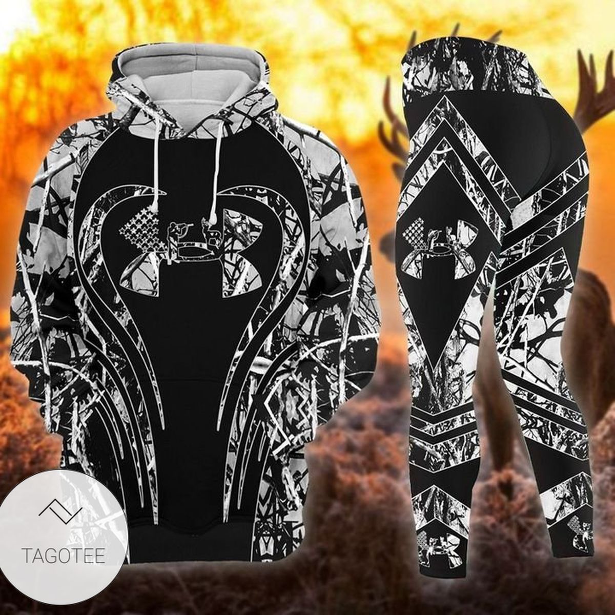 Deer Hunting Camo Black And White Hoodie And Leggings Deer Hunting Camo Black And White Hoodie And Leggings