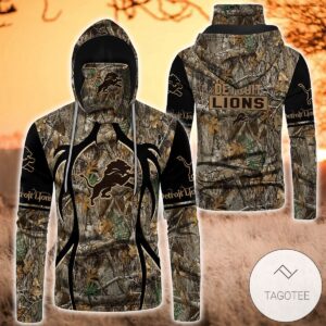 Detroit Lions Camouflage Pattern Mask Gaiter Hoodie