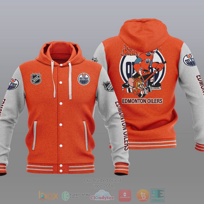 Edmonton Oilers Nhl Tom And Jerry Baseball Hoodie Jacket Edmonton Oilers Nhl Tom And Jerry Baseball Hoodie Jacket