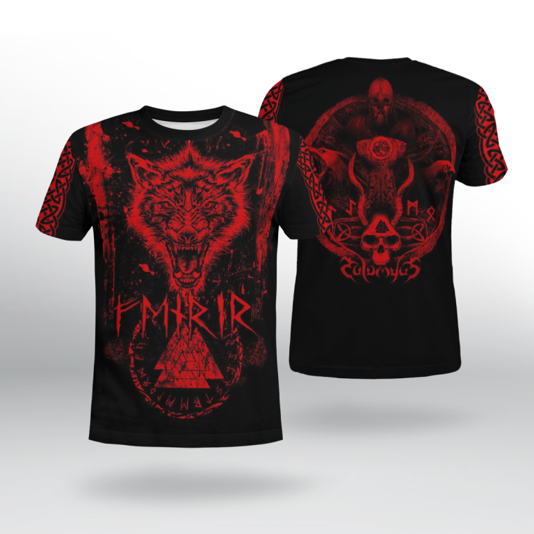 Fenrir-Wolf-Valknut-Viking-Red-Black-3D-Shirt-Hoodie-2