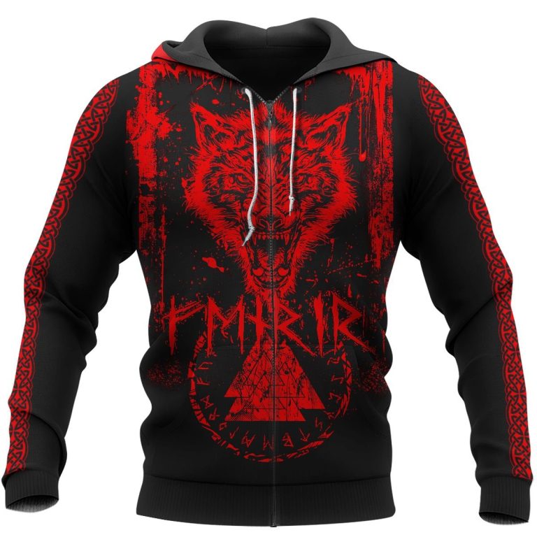 Fenrir-Wolf-Valknut-Viking-Red-Black-3D-Shirt-Hoodie-3