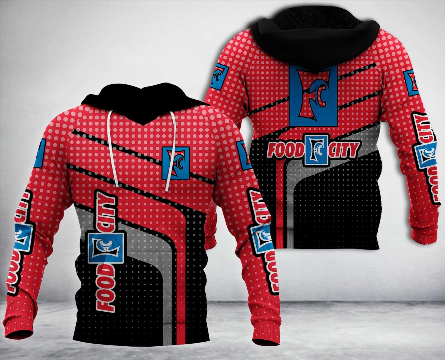 Food City Polka Dot Pattern Red Black 3D Hoodie Food City Polka Dot Pattern Red Black 3D Hoodie