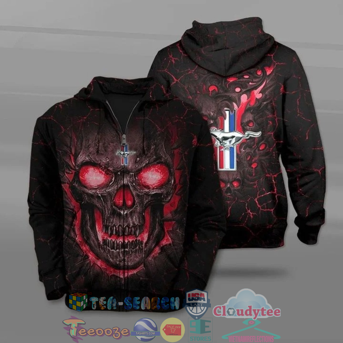 Ford Mustang Skull Ver 2 All Over Printed T-Shirt Hoodie Ford Mustang Skull Ver 2 All Over Printed T-Shirt Hoodie