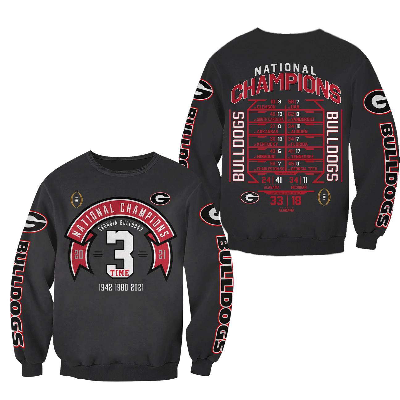 Georgia Bulldogs National Champions 3 Times 3D Shirt Georgia Bulldogs National Champions 3 Times 3D Shirt