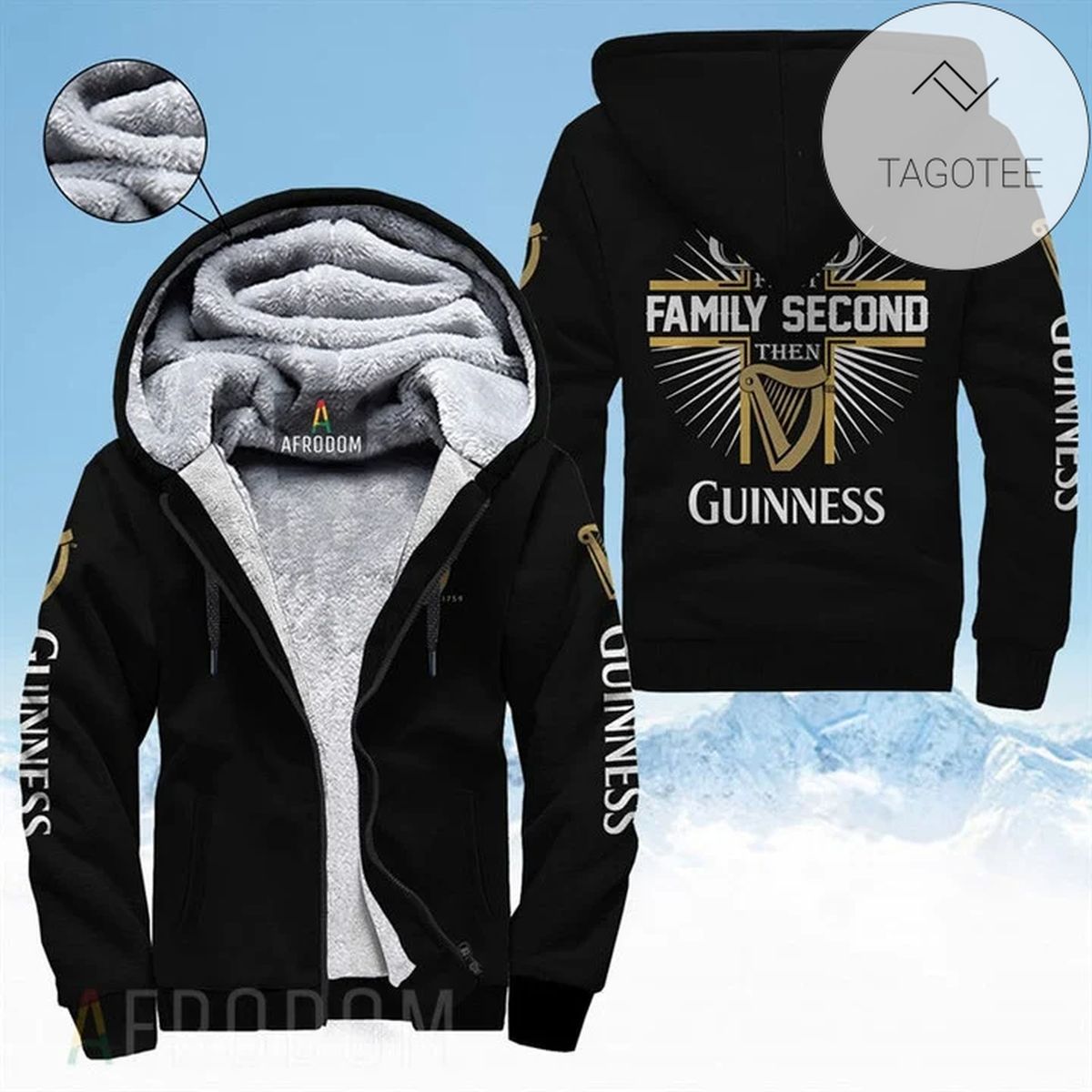 God First Family Second Then Guinness 3D Fleece Hoodie God First Family Second Then Guinness 3D Fleece Hoodie