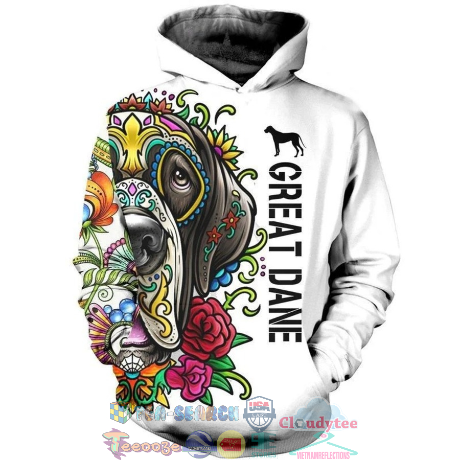 Great Dane Day Of The Dead Sugar Skull Dog 3D Hoodie Great Dane Day Of The Dead Sugar Skull Dog 3D Hoodie