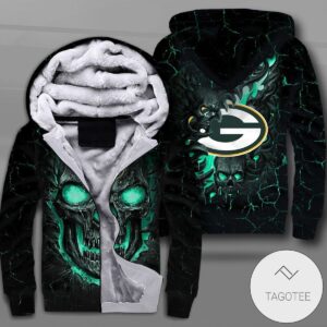 Green Bay Packers Lava Skull Zipper Fleece Hoodie