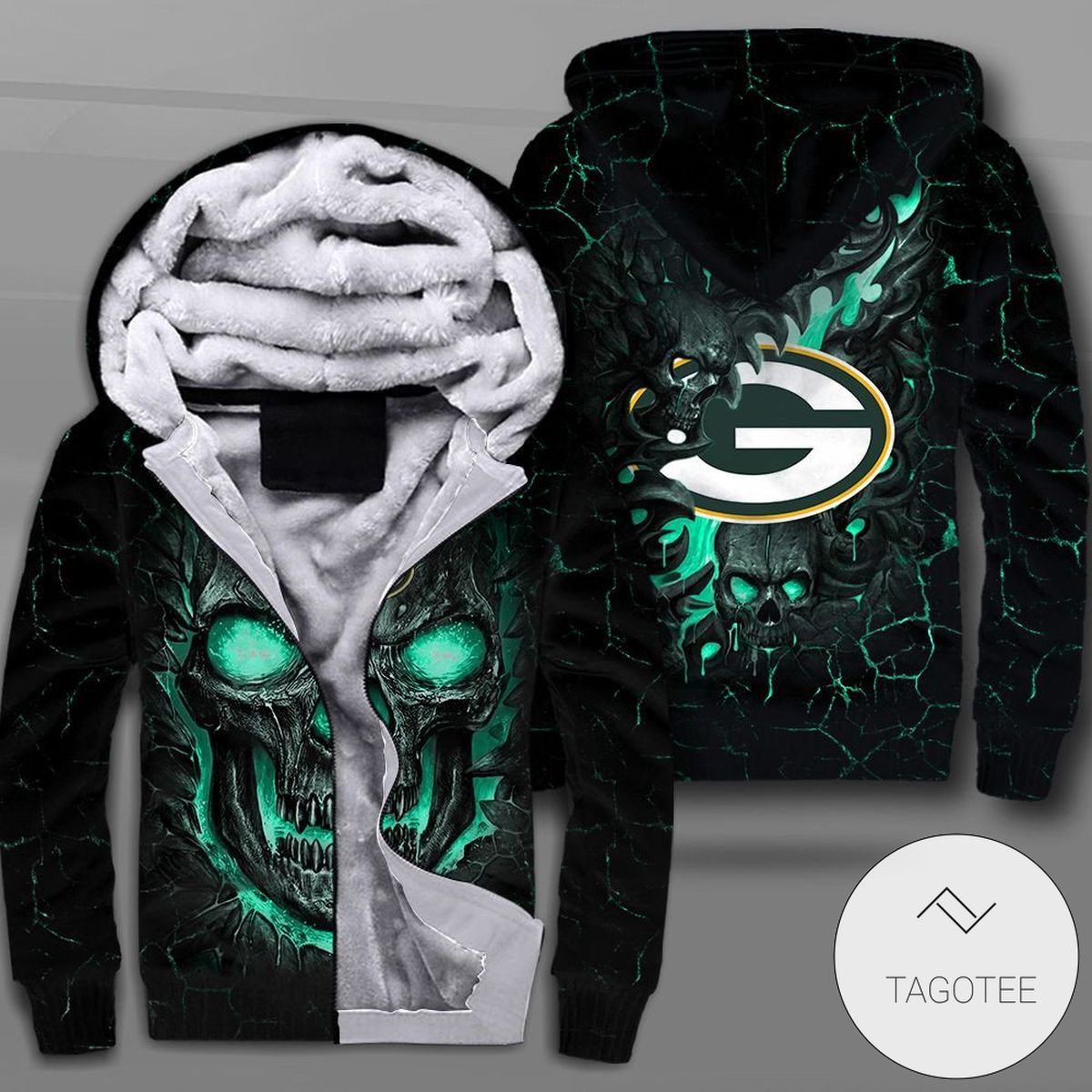 Green Bay Packers Lava Skull Zipper Fleece Hoodie Green Bay Packers Lava Skull Zipper Fleece Hoodie