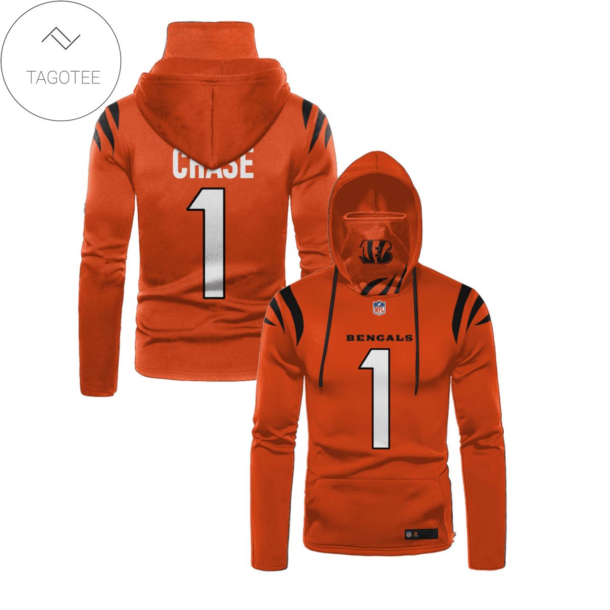 Ja’Marr Chase No 1 Cincinnati Bengals Orange Mask Hoodie Ja’Marr Chase No 1 Cincinnati Bengals Orange Mask Hoodie