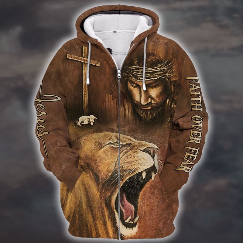 Jesus And Lion Faith Over Fear 3D Hoodie Jesus And Lion Faith Over Fear 3D Hoodie