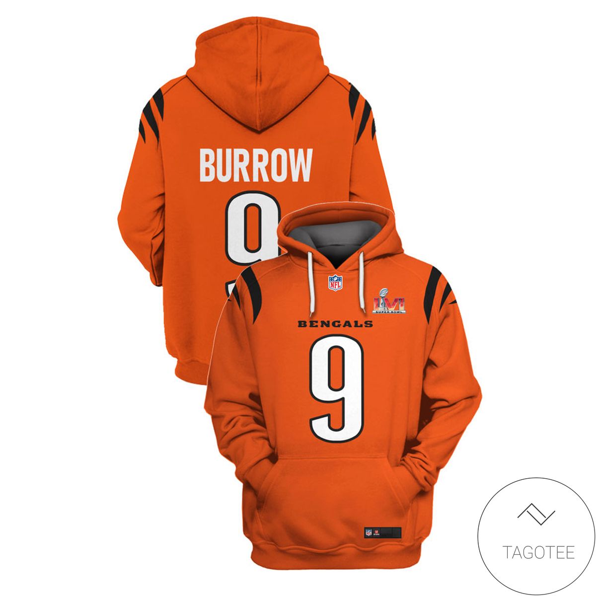 Joe Burrow No 9 Cincinnati Bengals Orange Hoodie Joe Burrow No 9 Cincinnati Bengals Orange Hoodie