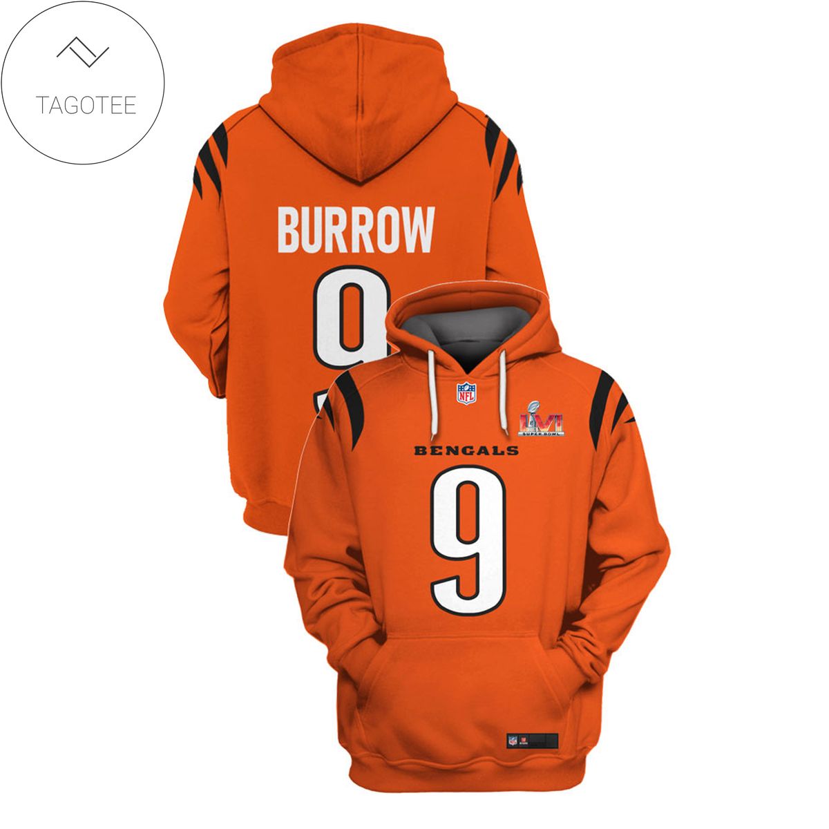 Joe Burrow No 9 Cincinnati Bengals Orange Hoodie Joe Burrow No 9 Cincinnati Bengals Orange Hoodie