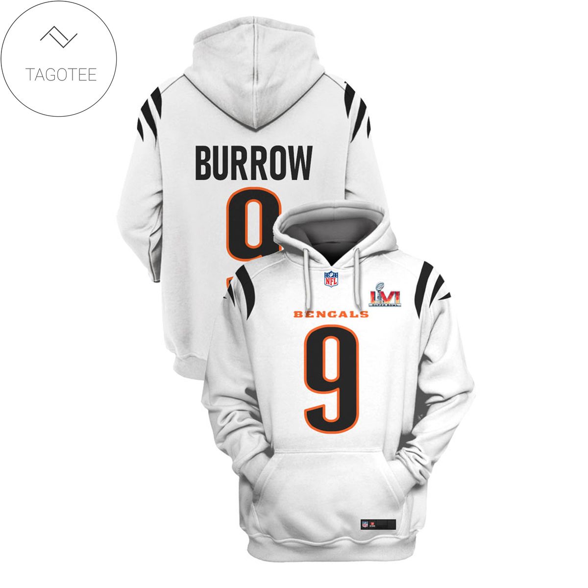 Joe Burrow No 9 Cincinnati Bengals White Hoodie Joe Burrow No 9 Cincinnati Bengals White Hoodie