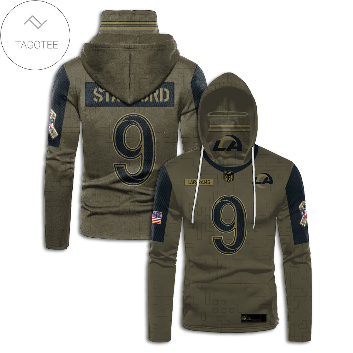 John Matthew Stafford No 9 Los Angeles Rams Mask Hoodie John Matthew Stafford No 9 Los Angeles Rams Mask Hoodie