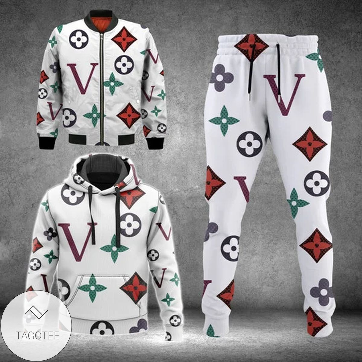 Louis Vuitton Brand Big Logo Over Printed White Hoodie And Pants Louis Vuitton Brand Big Logo Over Printed White Hoodie And Pants