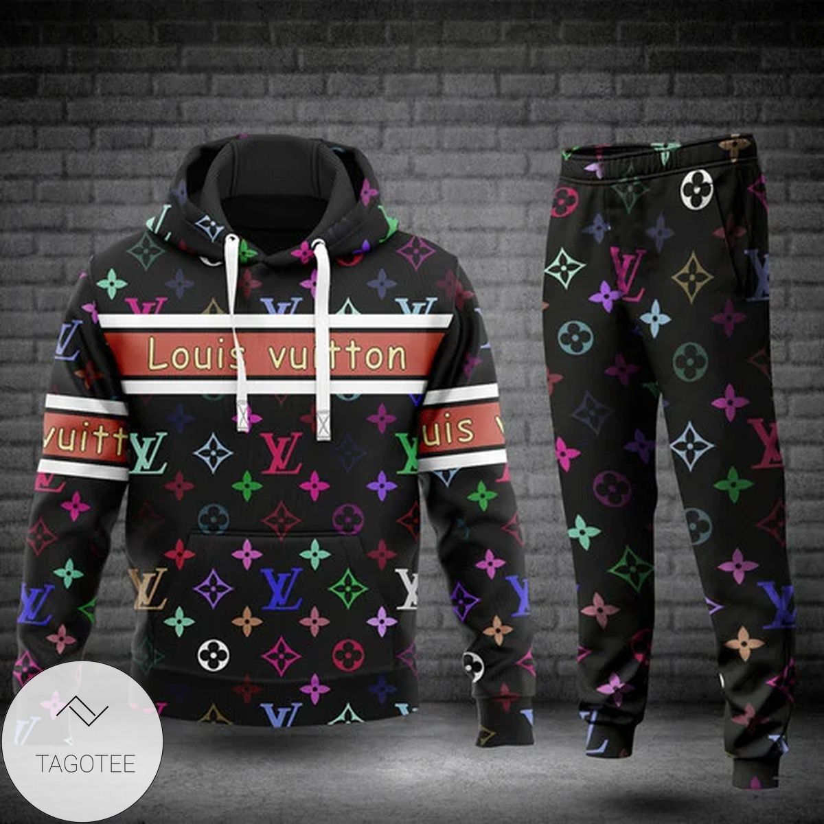 Louis Vuitton Brand Logo Over Printed Black Hoodie And Pants Louis Vuitton Brand Logo Over Printed Black Hoodie And Pants
