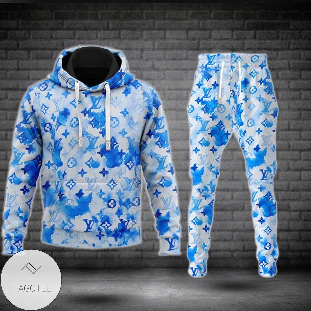 Louis Vuitton Brand Logo Over Printed Blue Hoodie And Pants Louis Vuitton Brand Logo Over Printed Blue Hoodie And Pants