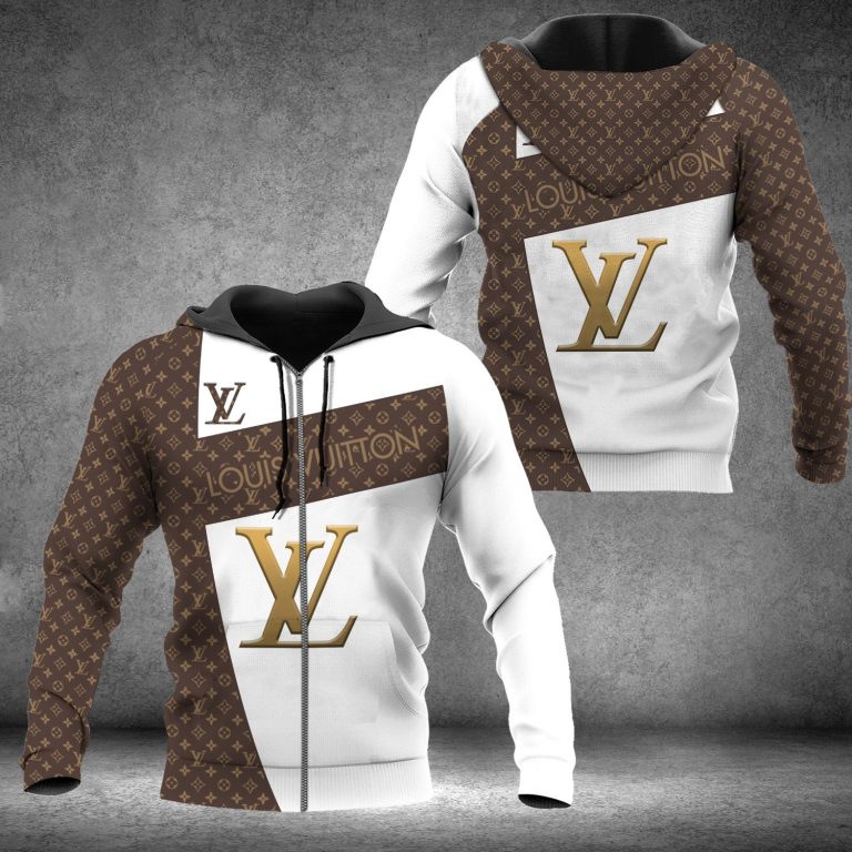 Louis-Vuitton-Brown-Pattern-White-3D-Shirt-Hoodie-2