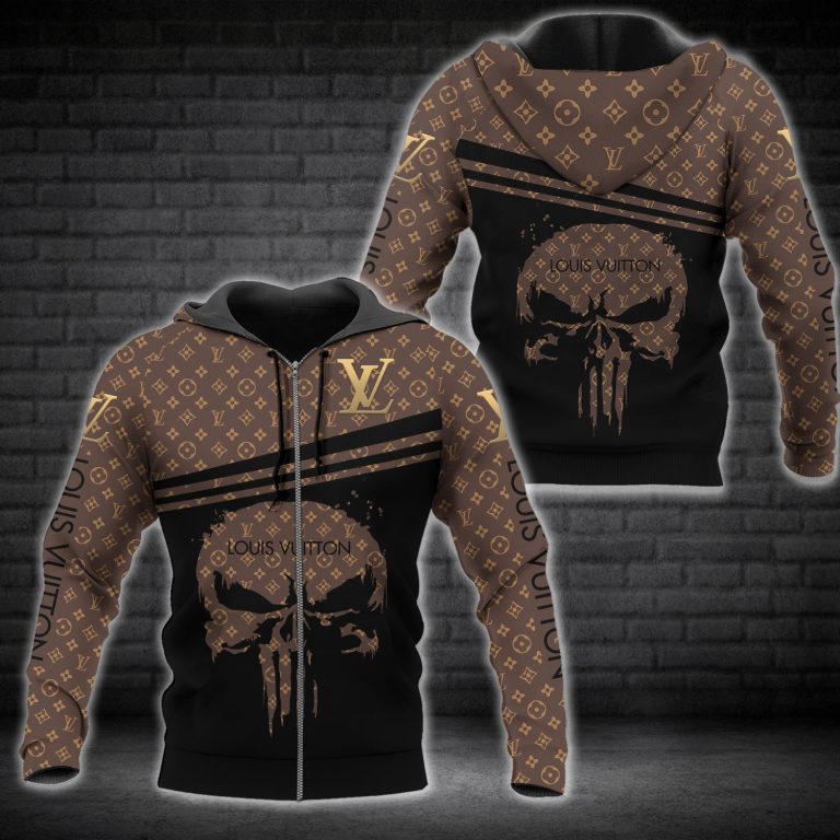 Louis-Vuitton-Punisher-Skull-Brown-Pattern-3D-Shirt-Hoodie-2